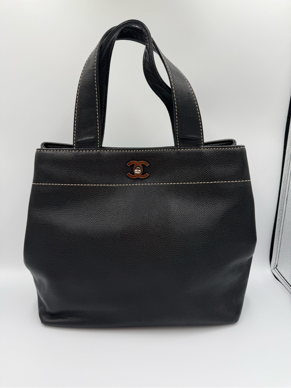 CHANEL Black Caviar Leather Tote with Silver CC Accent - Picture 16 of 16